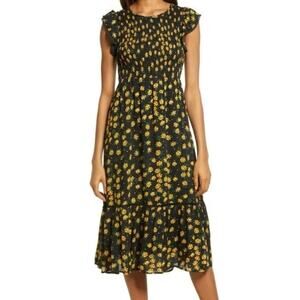 Lost + Wander Blossom & Bloom Floral Smocked Midi Dress Small